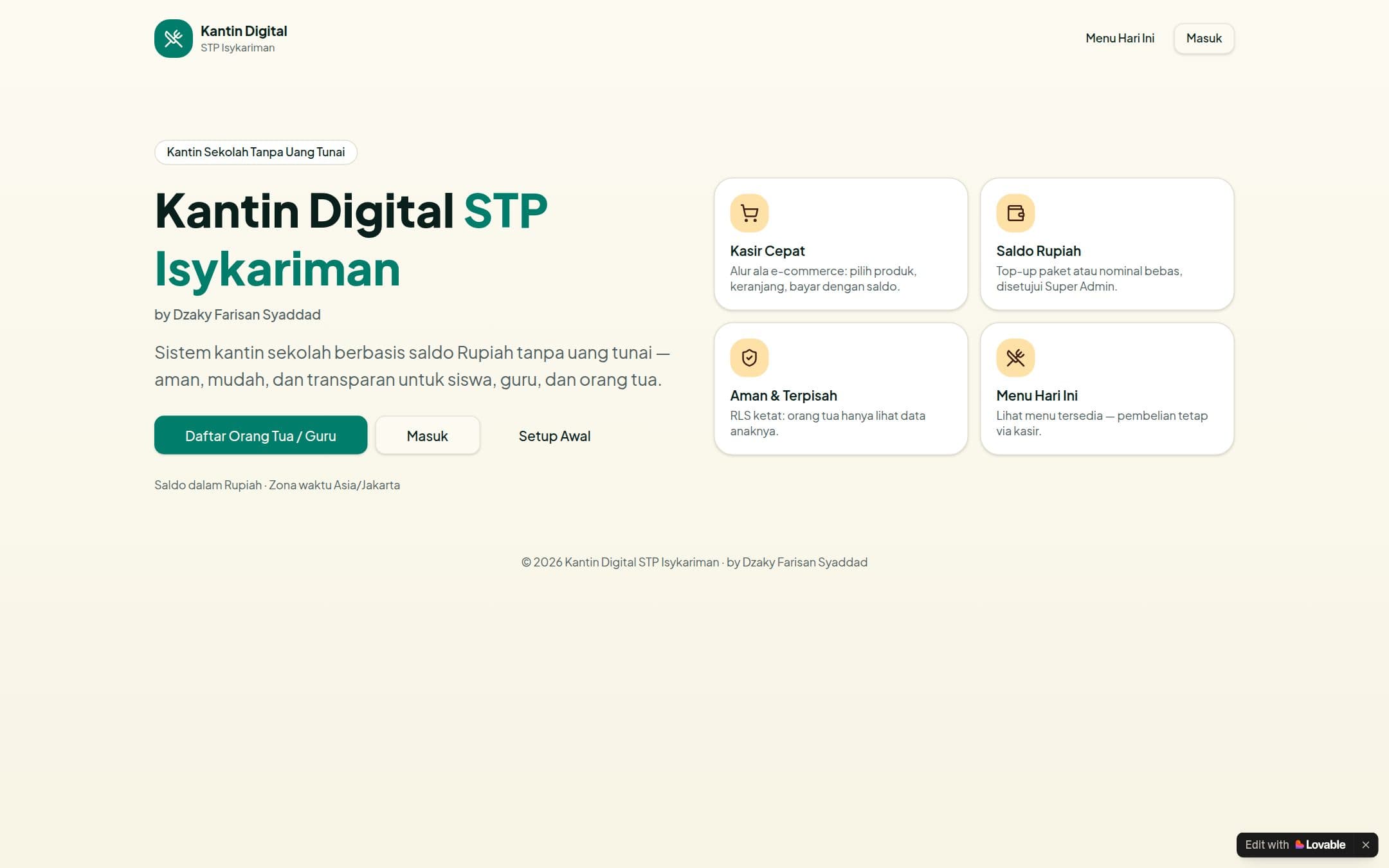 Tangkapan layar proyek Kantin Digital STP Isykariman